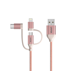 MFi 3 合 1 USB 2.0 轉 Micro USB 通用充電傳輸線配 Lightning 及 USB-C 轉接器