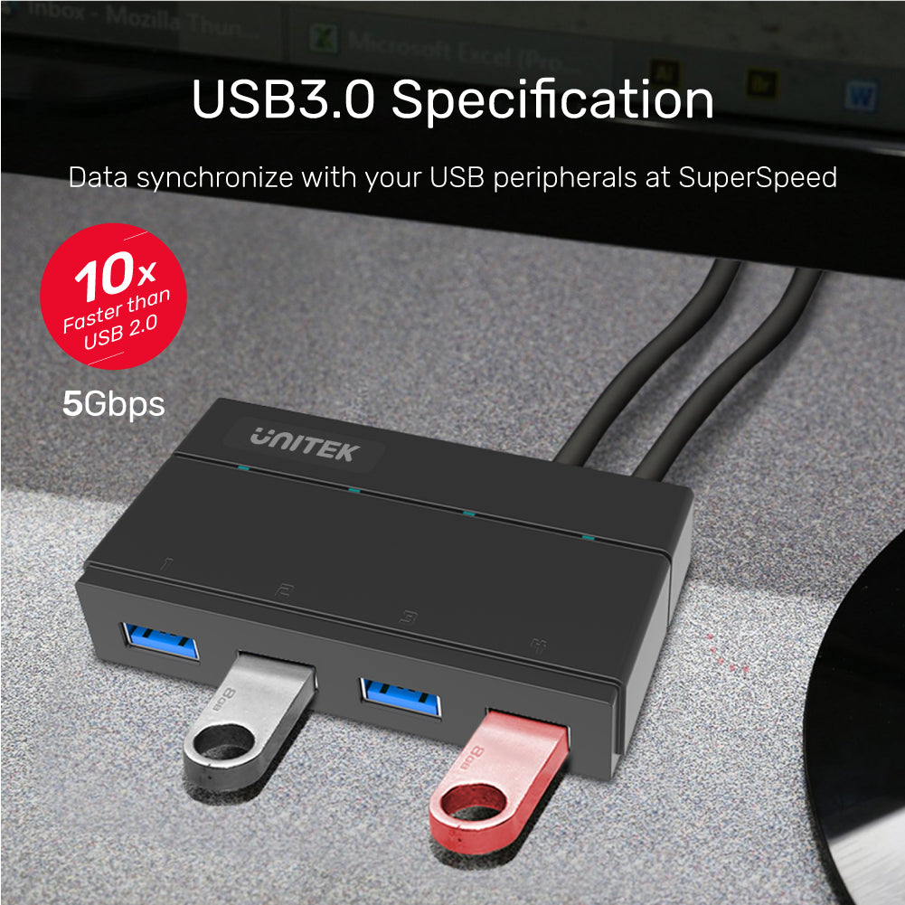 4 Ports Powered USB 3.0 Hub with USB-A Cable