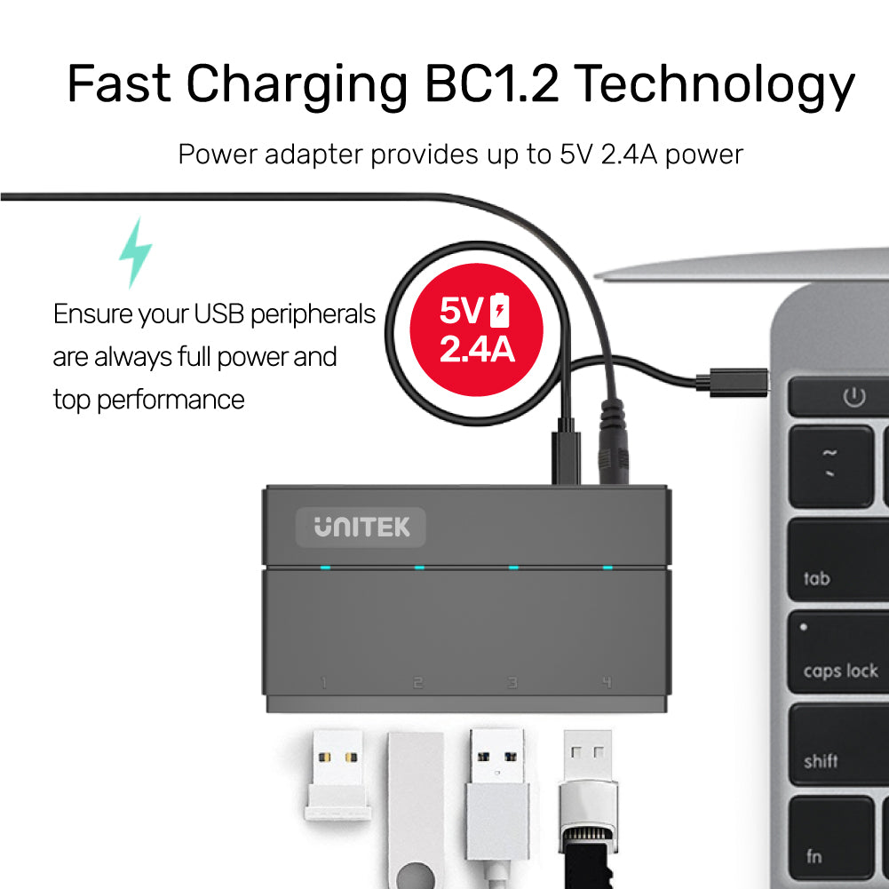 4 Ports Powered USB 3.0 Hub with USB-A Cable