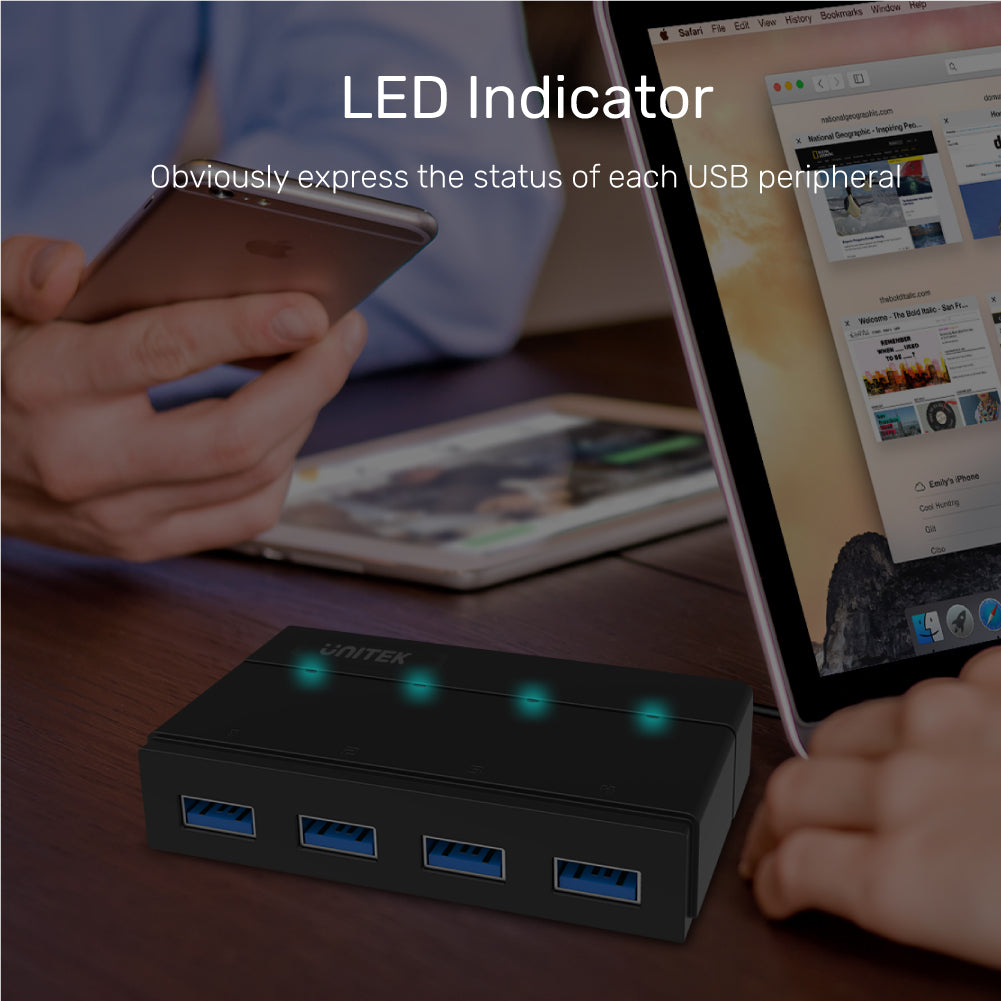 4 Ports Powered USB 3.0 Hub with USB-A Cable